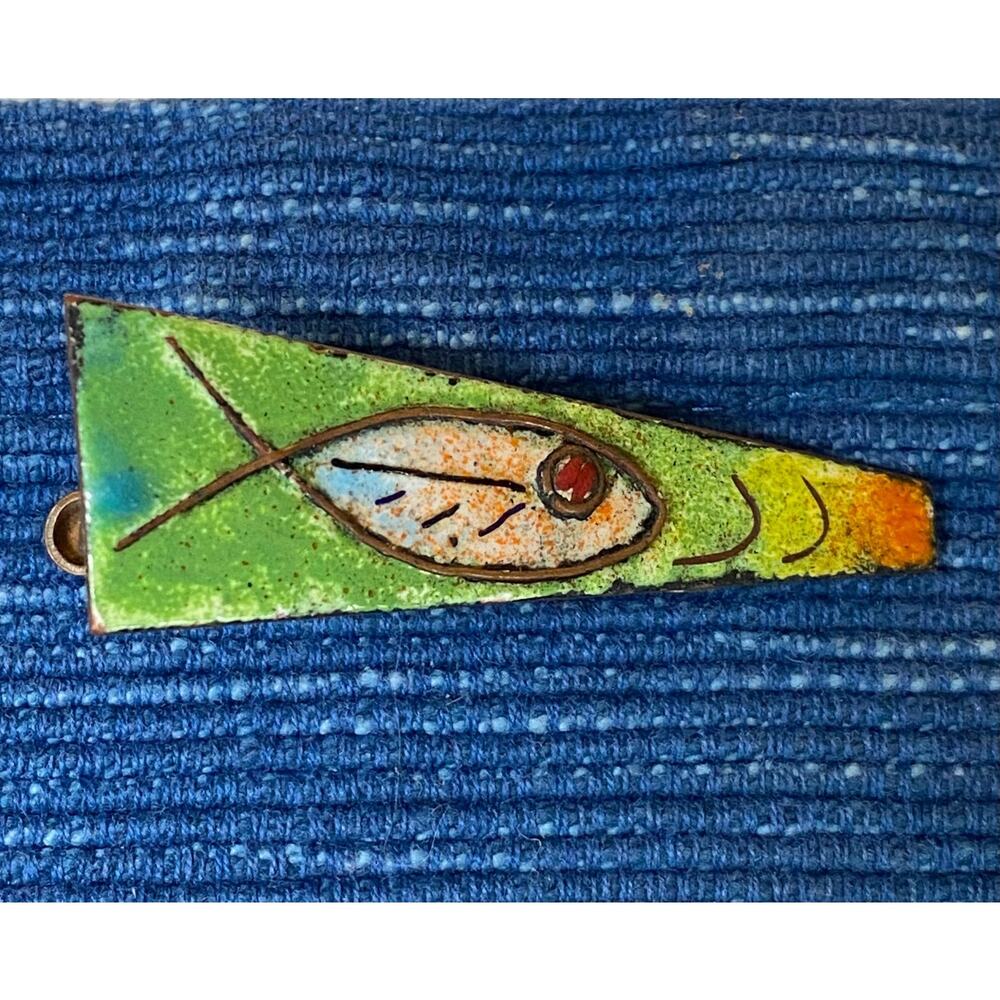Vintage Tie Bar Clip Fish Enamel Cloisonne Copper 49B